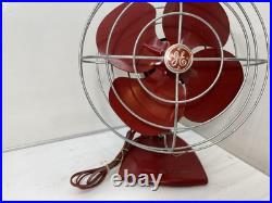 GE Vintage 10 Fan Red 4 Metal Blades Tested Working