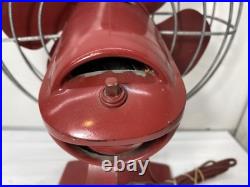 GE Vintage 10 Fan Red 4 Metal Blades Tested Working