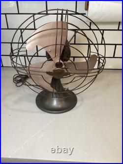 GE Vintage Table Fan Metal 1940 Tilt 3-Blade Antique Art Deco Bronze