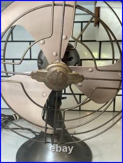 GE Vintage Table Fan Metal 1940 Tilt 3-Blade Antique Art Deco Bronze