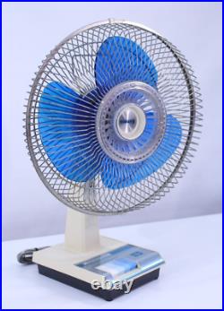Galaxy VTG Table Fan 3 Speed Large Blue Plastic 12 Oscillating Works Retro Prop