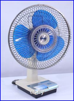 Galaxy VTG Table Fan 3 Speed Large Blue Plastic 12 Oscillating Works Retro Prop