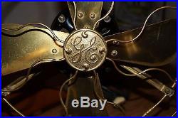 General Electric Antique 16 Fan With Brass Blades 110 Volt 3 Speed Serial #995584