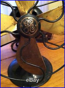 General Electric Antique 6 Brass Blade Fan, Dark Green 1925 G Series, Vintage