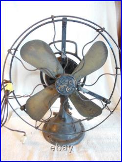 General Electric Antique Fan Four 12 Brass Blades ID Tag Runs & Oscillates Used