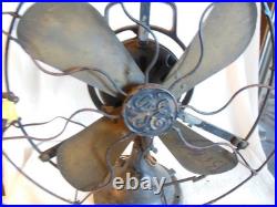 General Electric Antique Fan Four 12 Brass Blades ID Tag Runs & Oscillates Used