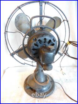 General Electric Antique Fan Four 12 Brass Blades ID Tag Runs & Oscillates Used