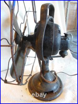 General Electric Antique Fan Four 12 Brass Blades ID Tag Runs & Oscillates Used