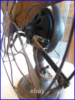 General Electric Antique Fan Four 12 Brass Blades ID Tag Runs & Oscillates Used