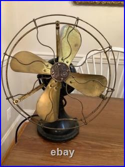 General Electric Brass Blade Fan Industrial Brass Cage 13 Vintage-WORKS