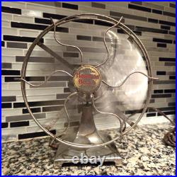 Hamilton Beach 4 Blade Electric Desk Fan c. 1918 Antique Nickel Base WORKS