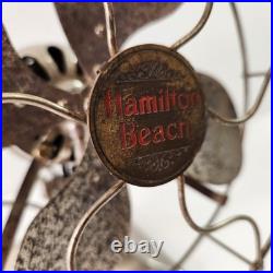 Hamilton Beach 4 Blade Electric Desk Fan c. 1918 Antique Nickel Base WORKS