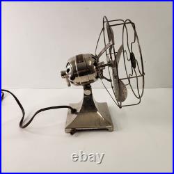 Hamilton Beach 4 Blade Electric Desk Fan c. 1918 Antique Nickel Base WORKS