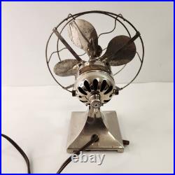 Hamilton Beach 4 Blade Electric Desk Fan c. 1918 Antique Nickel Base WORKS