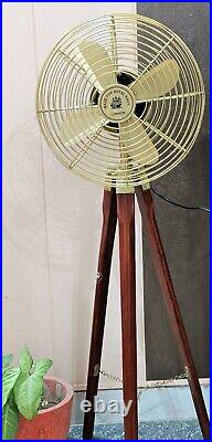 Handmade Antique Floor Fan, Royal Navy Fan With Brown Wooden Tripod Stand item