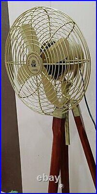 Handmade Antique Floor Fan, Royal Navy Fan With Brown Wooden Tripod Stand item
