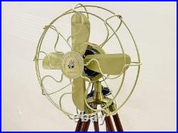 Heritage Handmade Antique Floor Fan, Royal Navy Fan With Brown Wooden Tripod Heritage Handmade Antique Floor Fan, Royal Navy Fan With Brown Wooden Tripod