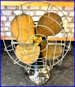 Hunter Zephair Vtg. Oscillating Fan CAT. NO. 235 TYPE C-12 WORKS withGold Blades
