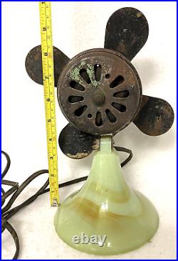 JADEITE BASE ELECTRIC FAN! ANTIQUE, ELECTRIC, BROWN SMOKE SWIRL GREEN GLASS, 1920s JADEITE BASE ELECTRIC FAN! ANTIQUE, ELECTRIC, BROWN SMOKE SWIRL GREEN GLASS, 1920s