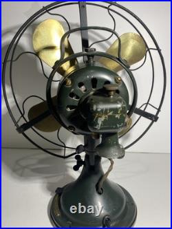 Large Antique GE General Electric Industrial Desk Fan 13 Brass Blades Green