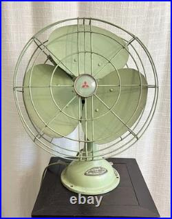 Mitsubishi Pre-war Vintage Fan 12 Blades Original Jade green Paint 3 speeds