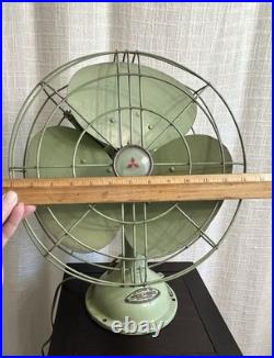 Mitsubishi Pre-war Vintage Fan 12 Blades Original Jade green Paint 3 speeds