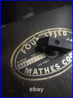 Model 538 MATHES COOLER Antique Four-Speed Control Floor Fan Wood Vintage 50's