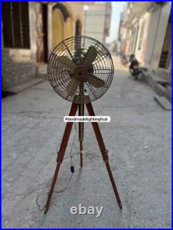 Modern Adjustable Wooden Tripod Pedestal Fan 3-Speed Energy-Efficient Electric