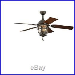 NEW Antique Vintage Electric 52 In Ceiling Fan Black Iron 5 Blades Light