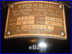 NICE ANTIQUE 1920'S EMERSON 27645 3-SPEED OSCILLATING PARKER BRASS BLADE FAN WKS