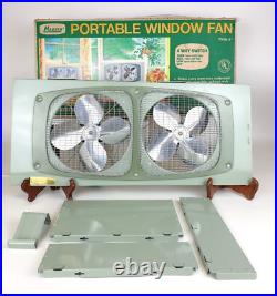 NOS 70s Marvin 282 Avocado Green Metal Dual Alternating Window Fan WORKS Portabl