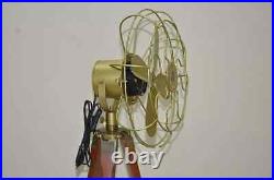 Nautical Antique Floor Fan Royal Navy Fan Brown with Wooden Tripod Stand Halloween