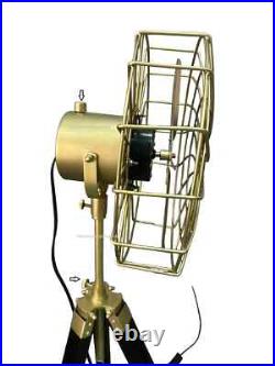 Nautical Brass Antique Finish Floor Fan with Black Tripod Adjustable Electric