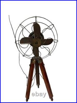 Nautical Brown Antique Finish Pedestal Fan-Rotating Function Adjustable Tripod