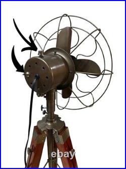 Nautical Brown Antique Finish Pedestal Fan-Rotating Function Adjustable Tripod