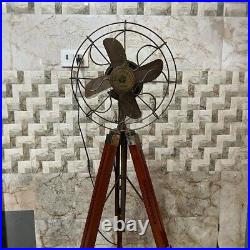 Nautical Brown Antique Finish Pedestal Fan-Rotating Function Adjustable Tripod