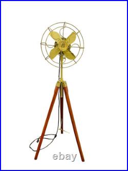 Nautical Handmade Antique Floor Fan Royal Navy Fan Brown with Wooden Tripod Stand Nautical Handmade Antique Floor Fan Royal Navy Fan Brown with Wooden Tripod Stand