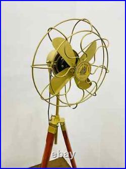 Nautical Handmade Antique Floor Fan Royal Navy Fan Brown with Wooden Tripod Stand Nautical Handmade Antique Floor Fan Royal Navy Fan Brown with Wooden Tripod Stand