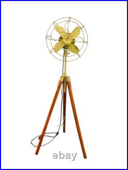 Nautical Handmade Antique Floor Fan Royal Navy Fan Brown with Wooden Tripod Stand Nautical Handmade Antique Floor Fan Royal Navy Fan Brown with Wooden Tripod Stand