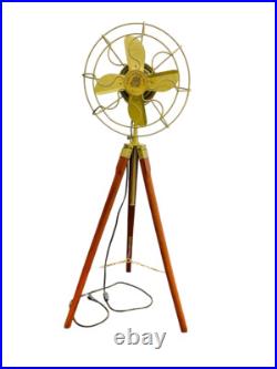 Nautical Handmade Antique Floor Fan Royal Navy Fan Brown with Wooden Tripod Stand Nautical Handmade Antique Floor Fan Royal Navy Fan Brown with Wooden Tripod Stand