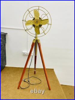 Nautical Handmade Antique Floor Fan Royal Navy Fan Brown with Wooden Tripod Stand Nautical Handmade Antique Floor Fan Royal Navy Fan Brown with Wooden Tripod Stand