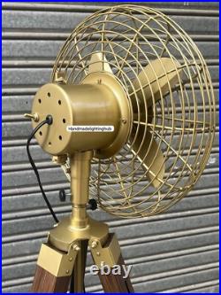 Nautical Pedestal Floor Fan-Industrial Wood Tripod Retro Royal Navy Style Brown