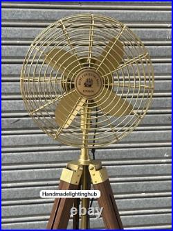 Nautical Pedestal Floor Fan-Industrial Wood Tripod Retro Royal Navy Style Brown