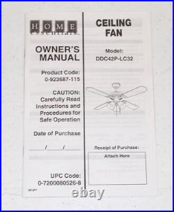 New! OB! Vtg Brass HOME ESSENTIALS #DDC42P 4- Blade 52 CEILING FAN Dual Mount