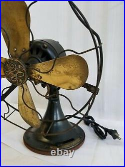Original Antique General Electric Brass Blade Oscillating Fan 13 Type AUU AF1