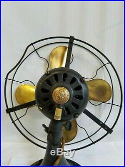 Original Antique General Electric Brass Blade Oscillating Fan 13 Type AUU AF1