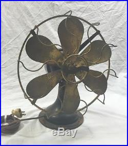 Original antique 6-blade Westinghouse Fan Brass Cage & Blades runs smooth! Vtg