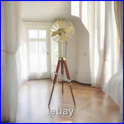 Pedestal Brass Finish Electric Floor Fan, Handmade Retro Style on Adjustable 62 Pedestal Brass Finish Electric Floor Fan, Handmade Retro Style on Adjustable 62
