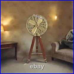 Pedestal Brass Finish Electric Floor Fan, Handmade Retro Style on Adjustable 62 Pedestal Brass Finish Electric Floor Fan, Handmade Retro Style on Adjustable 62