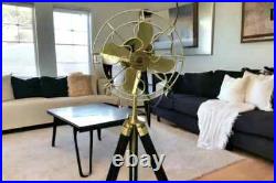 Pedestal Fan Brass Antique on Black Tripod Royal Navy Retro Modern Electric Pedestal Fan Brass Antique on Black Tripod Royal Navy Retro Modern Electric